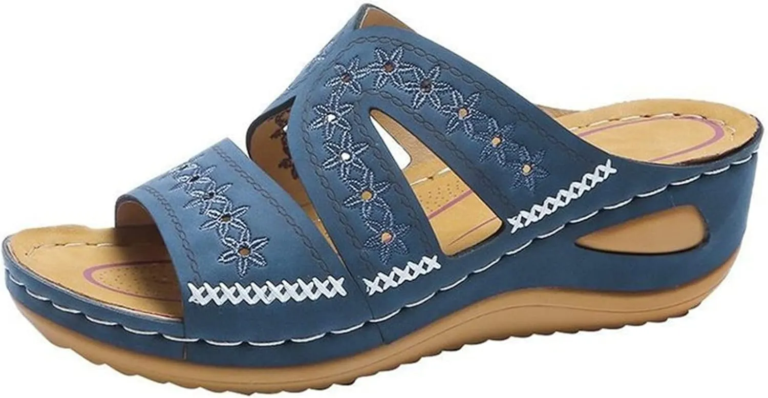 Lausiuoe Sandals Women Dressy Comfortable Orthotic Slides Arch Support Slip on Soft Fashion Orthopedic Slippers Flip Flops