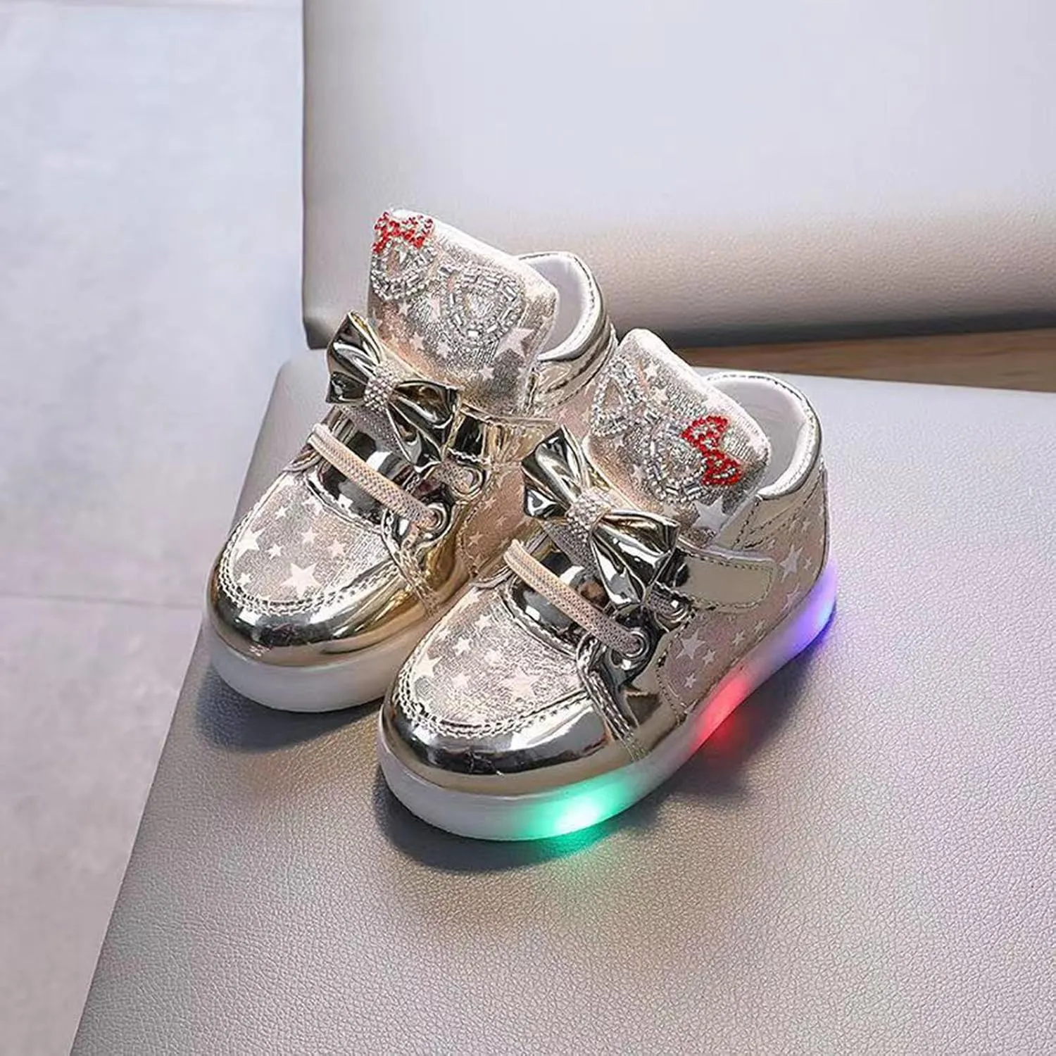 Light Up Shoes Non-Slip High Top Slip On Shoes Lac𝐞 Up Bow Walking Shoes Wide Toe Box Warm Led Snow Boots