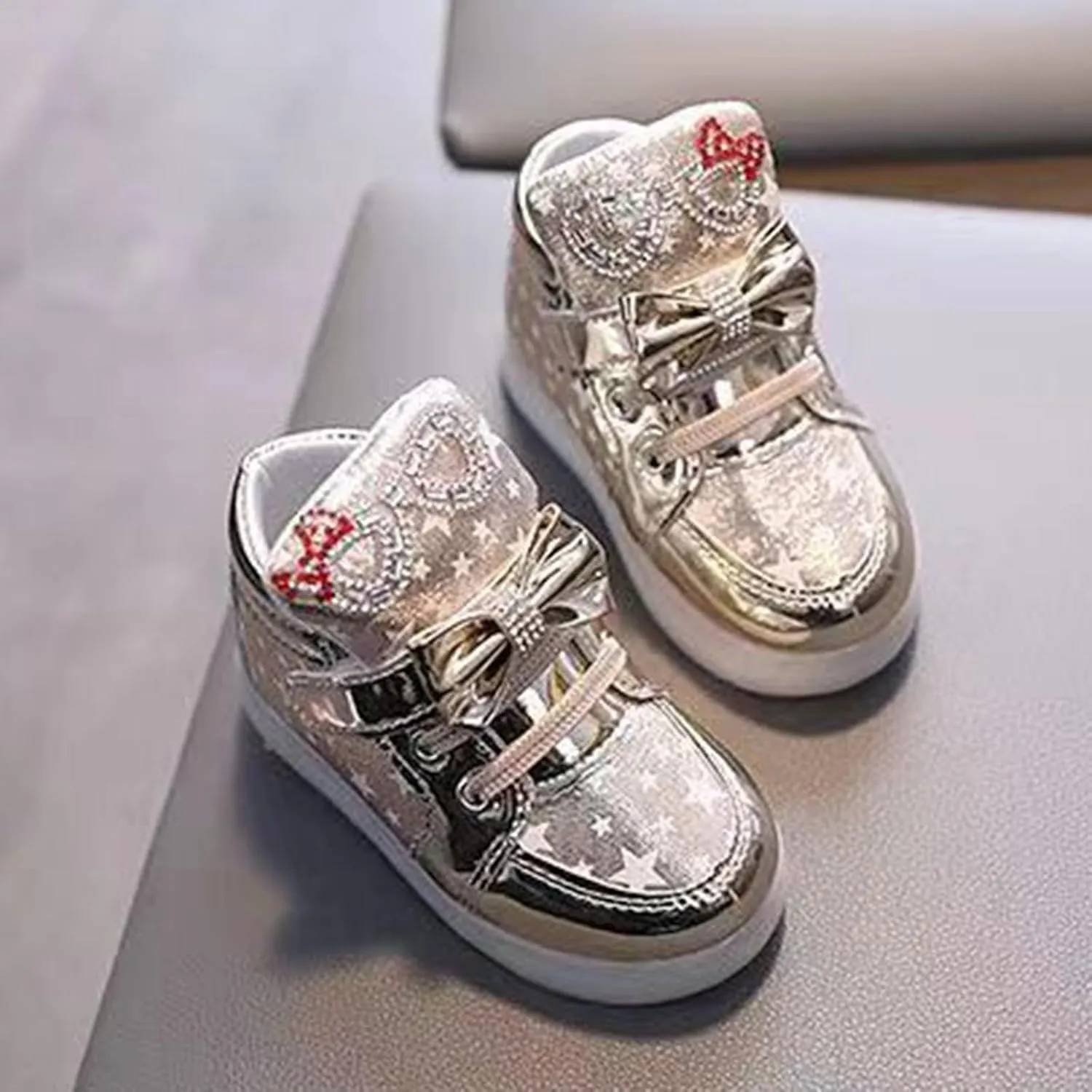 Light Up Shoes Non-Slip High Top Slip On Shoes Lac𝐞 Up Bow Walking Shoes Wide Toe Box Warm Led Snow Boots