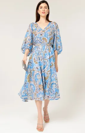 LOS PADRES DRESS IN SKY BLUE PAISLEY