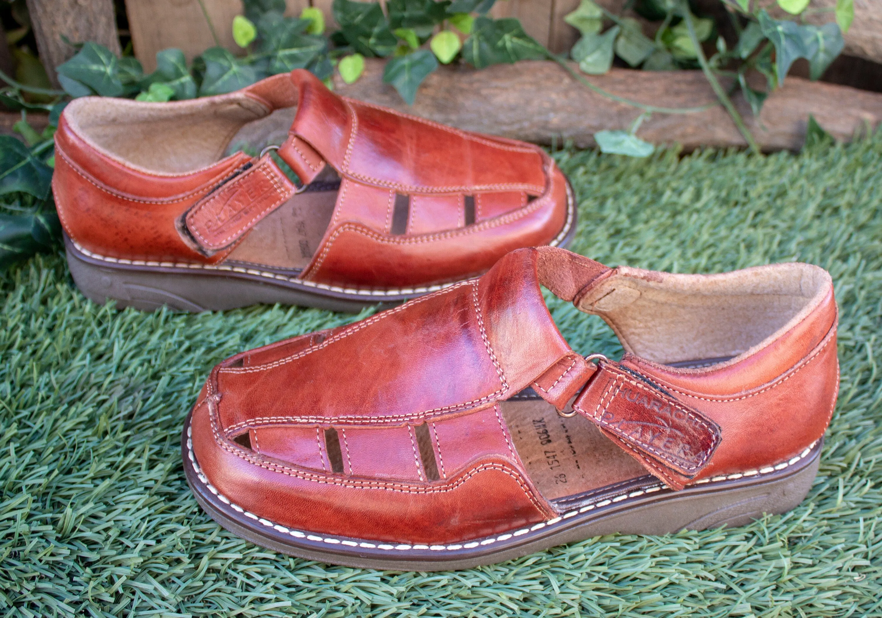 MENS LEATHER SHOE huarache mexican sandals with velcro strap