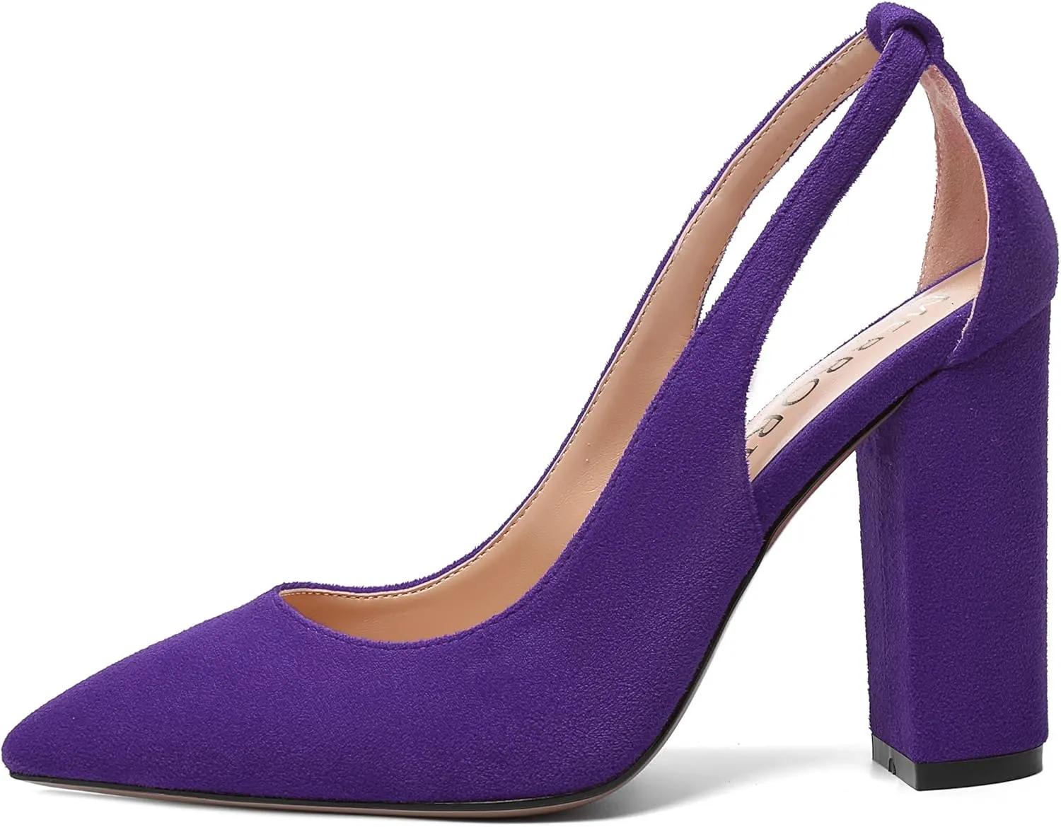 MERRORI Womens Evening Pointed Toe Solid Suede Elegant Slip On Chunky High Heel Pumps Shoes 4 Inch