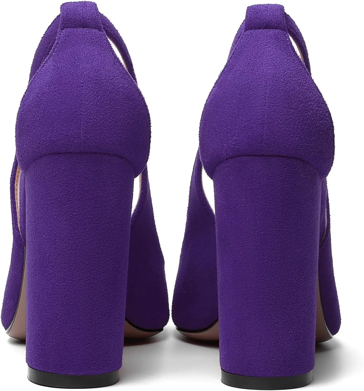 MERRORI Womens Evening Pointed Toe Solid Suede Elegant Slip On Chunky High Heel Pumps Shoes 4 Inch