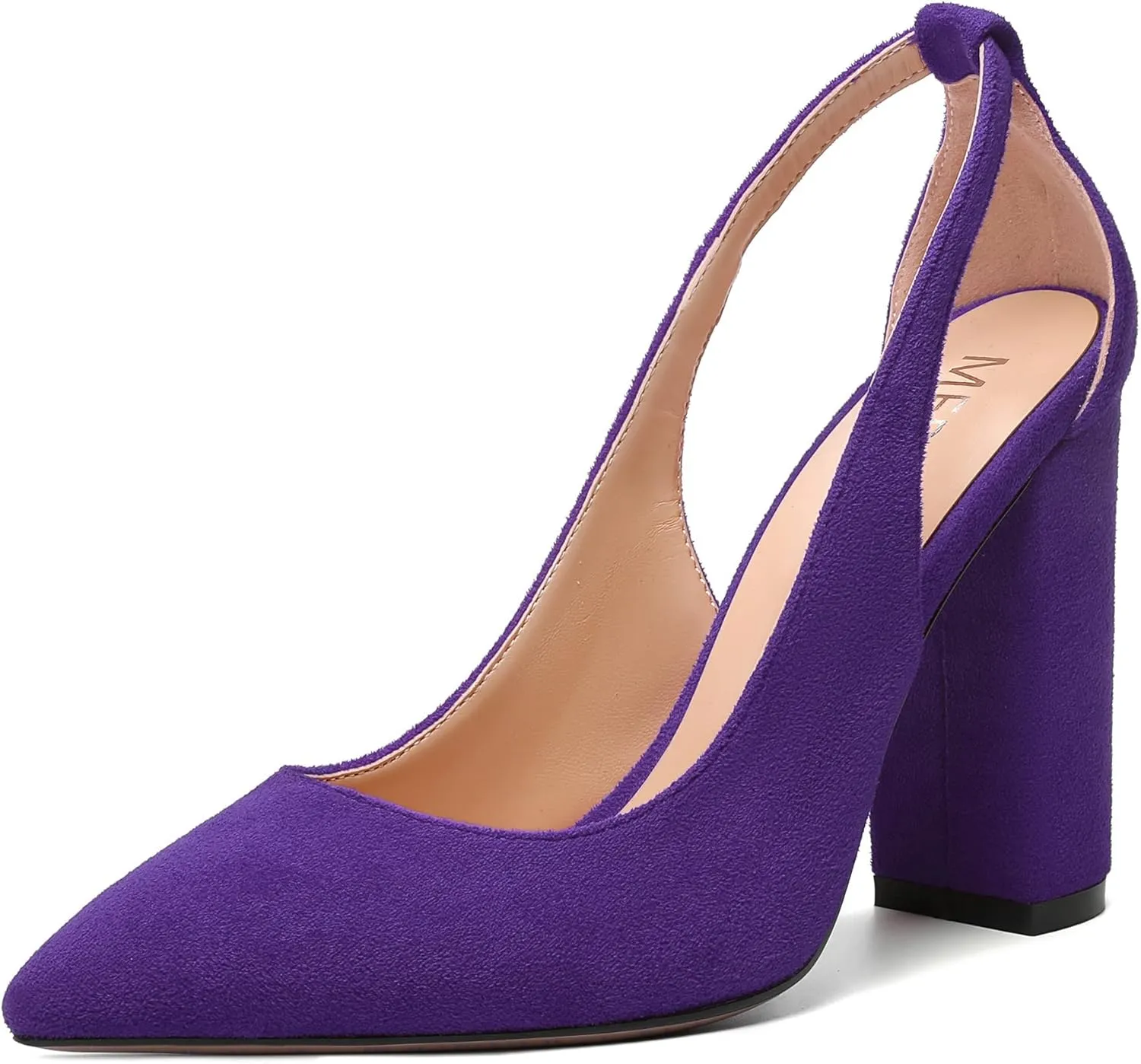 MERRORI Womens Evening Pointed Toe Solid Suede Elegant Slip On Chunky High Heel Pumps Shoes 4 Inch