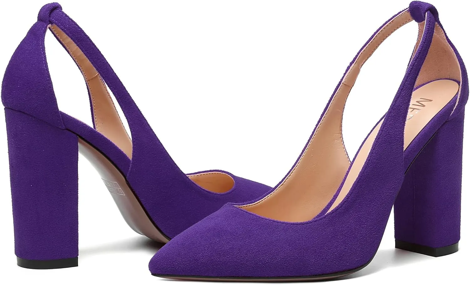 MERRORI Womens Evening Pointed Toe Solid Suede Elegant Slip On Chunky High Heel Pumps Shoes 4 Inch