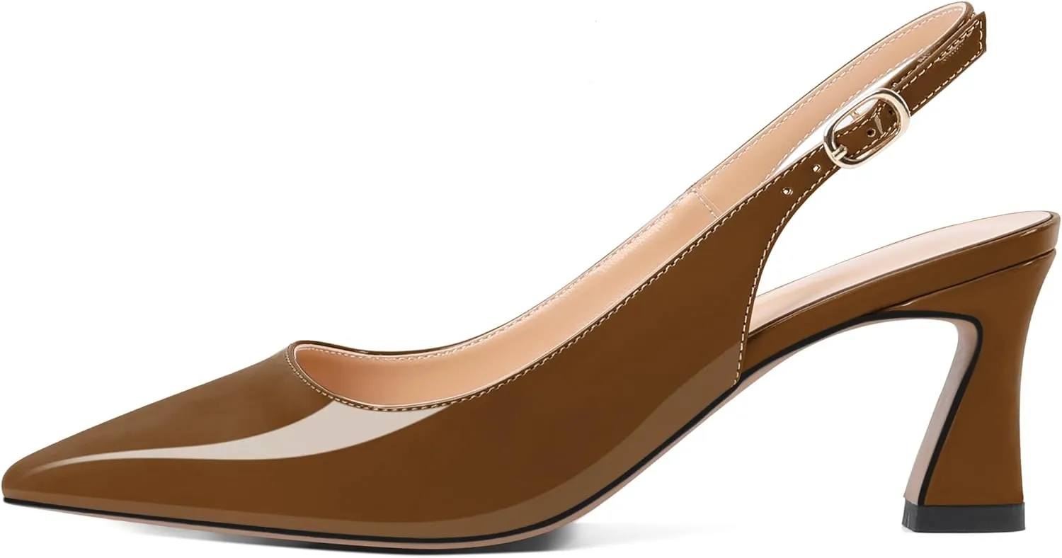 Mettesally Womens Slingback Heels Low Kitten Pumps Pointed Toe 2.5 Inch Elegant Office Dress Shoes