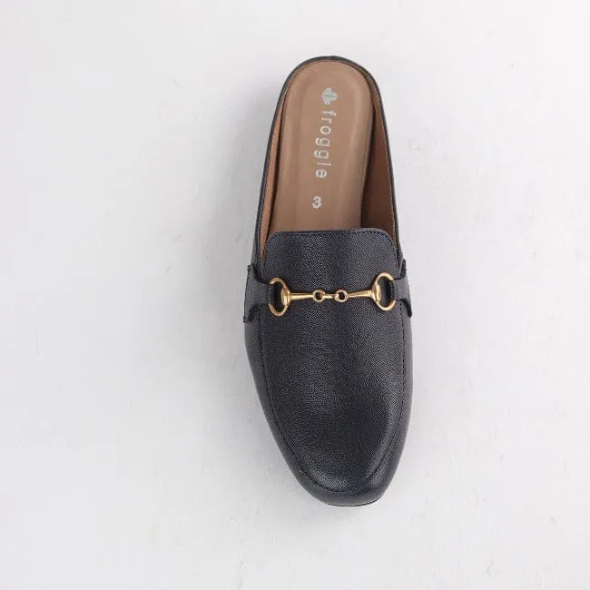 Open back mule with gold trim in Navy - 12450