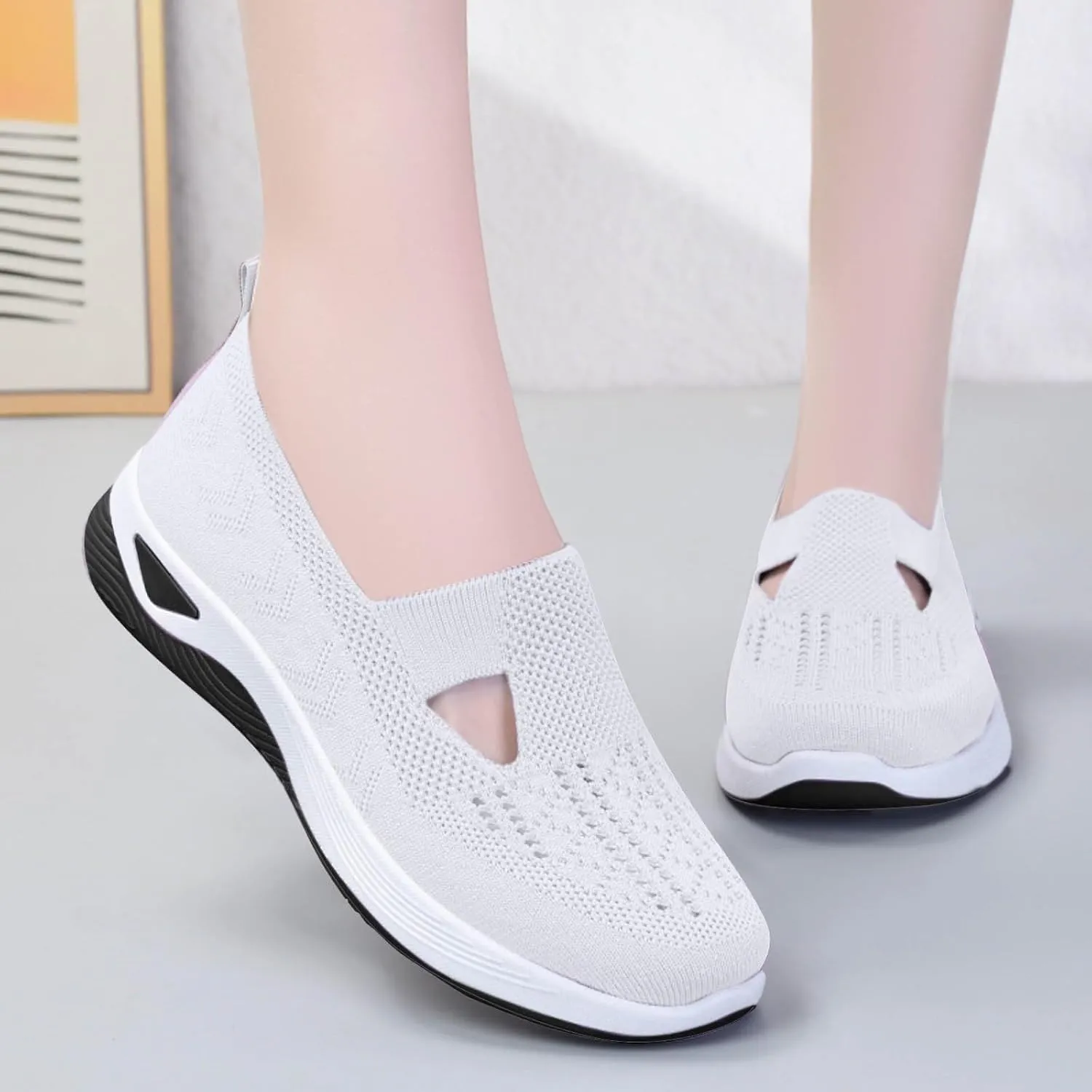 Orthopedic Slip On Shoes for Women Comfortable Soft Rubber Sole Casual Sneakers with Arch Support Summer Walking Shoes