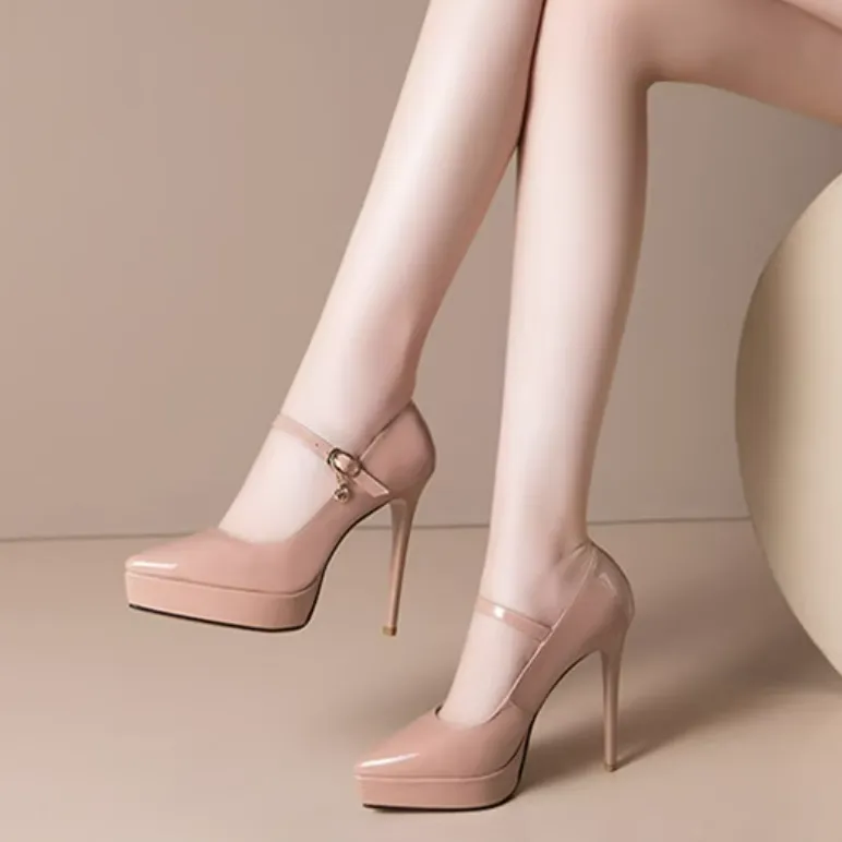 Petite Platform High Heel Patent Pump Shoes TS313