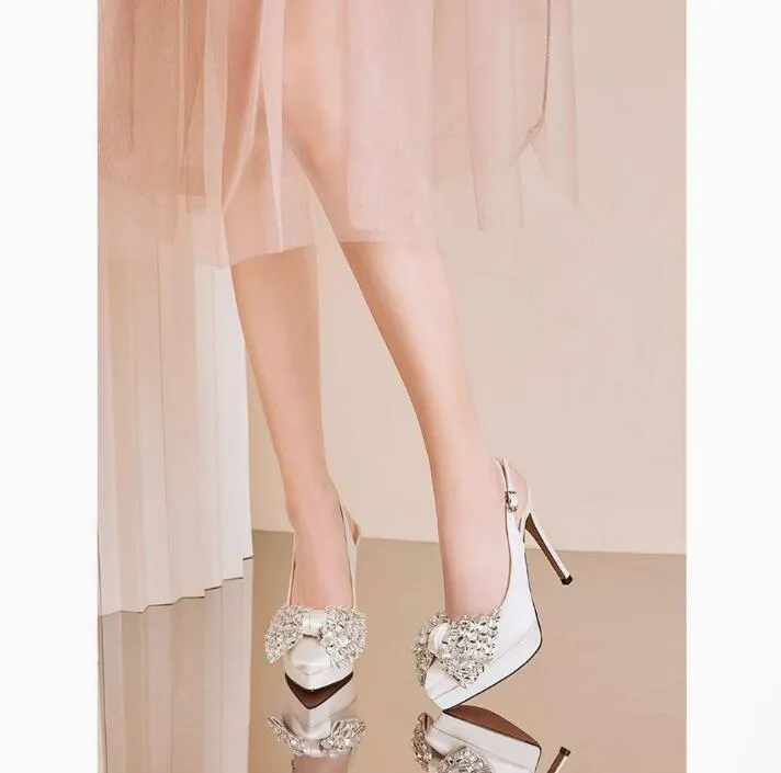 Petite Satin Slingback Platform Heels With Buckle TS98
