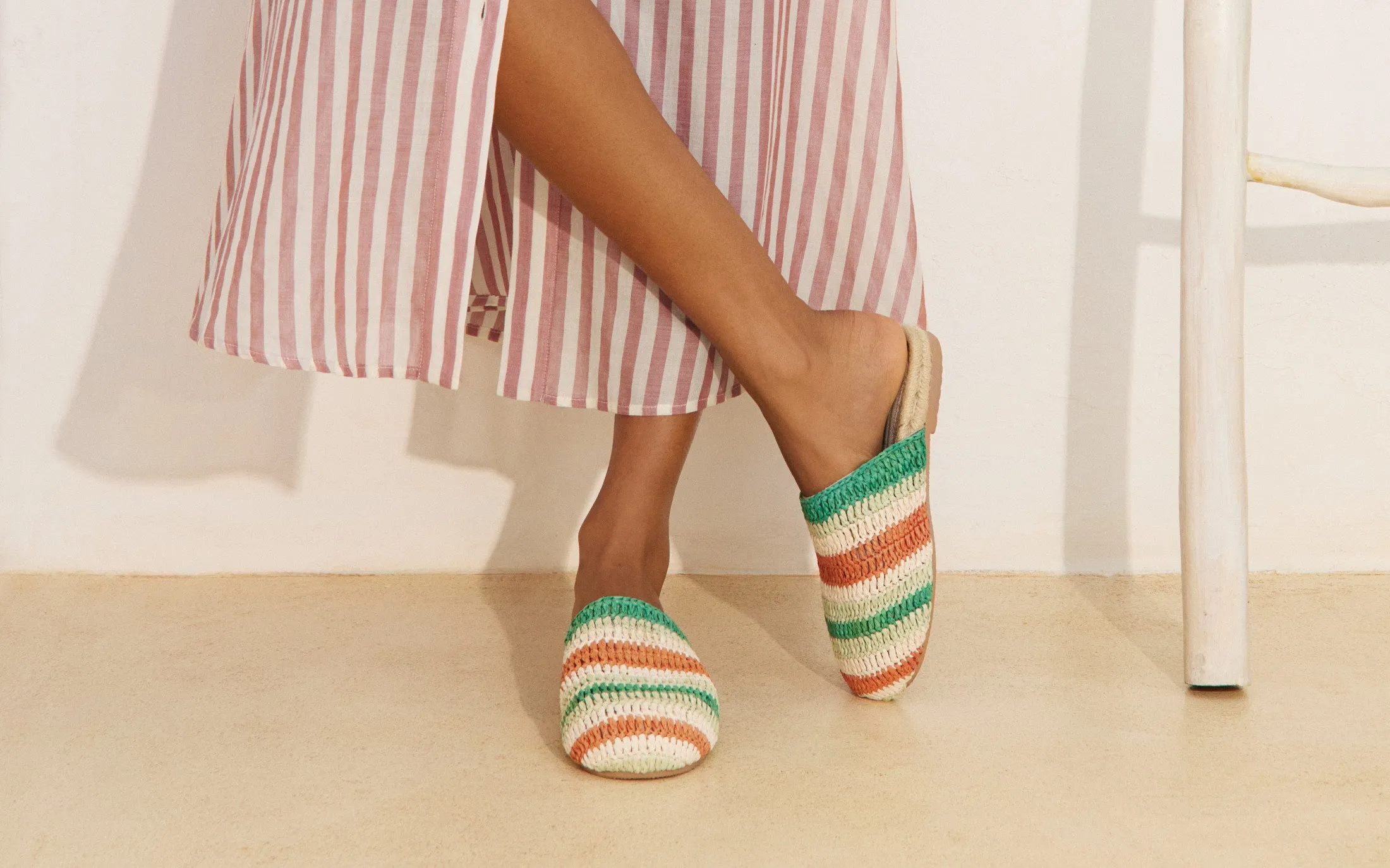 Raffia Crochet Jute Clog Mules - Q67Y0 - Yucatán Pastel Mint And Natural Stripes