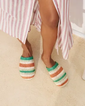 Raffia Crochet Jute Clog Mules - Q67Y0 - Yucatán Pastel Mint And Natural Stripes