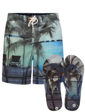 Sablettes Swim Shorts with Free Matching Flip Flops in Blue - Tokyo Laundry