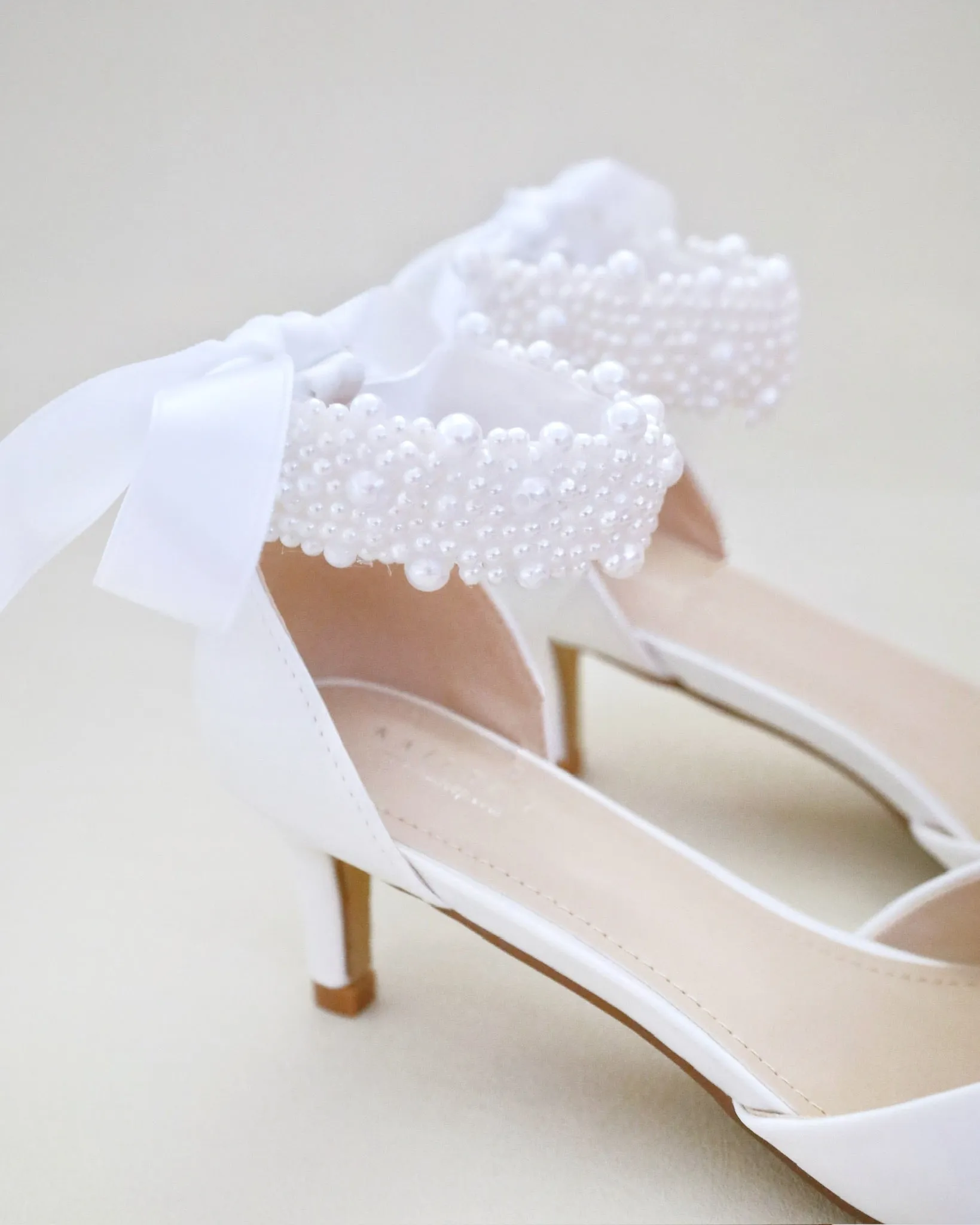 Satin Pointy Toe Low Heels with Perla Ankle Strap