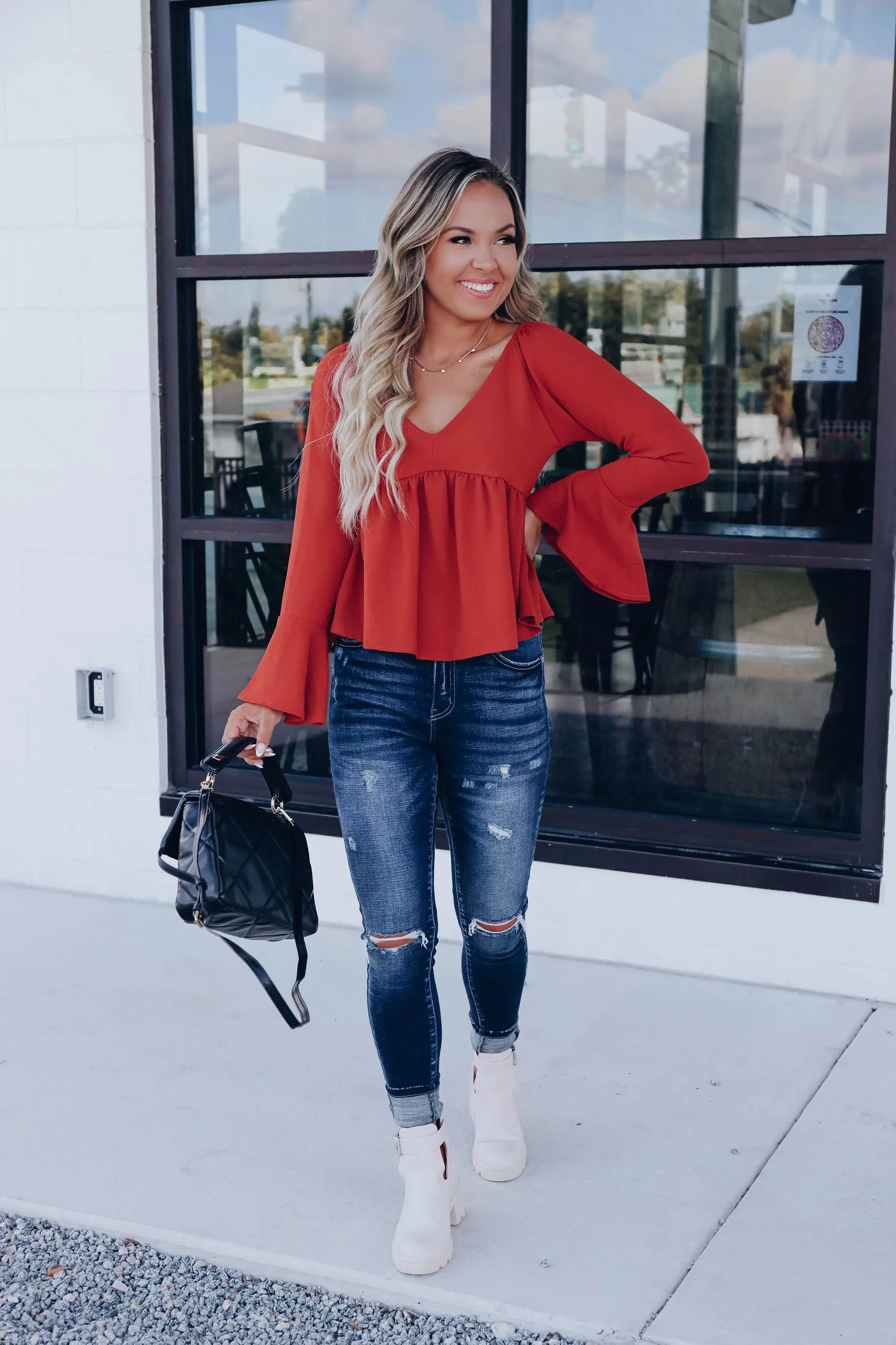 September Glow Babydoll Top - Brick