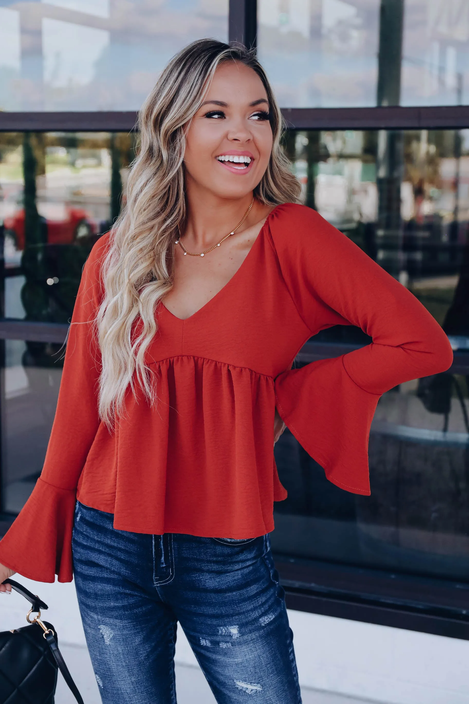 September Glow Babydoll Top - Brick