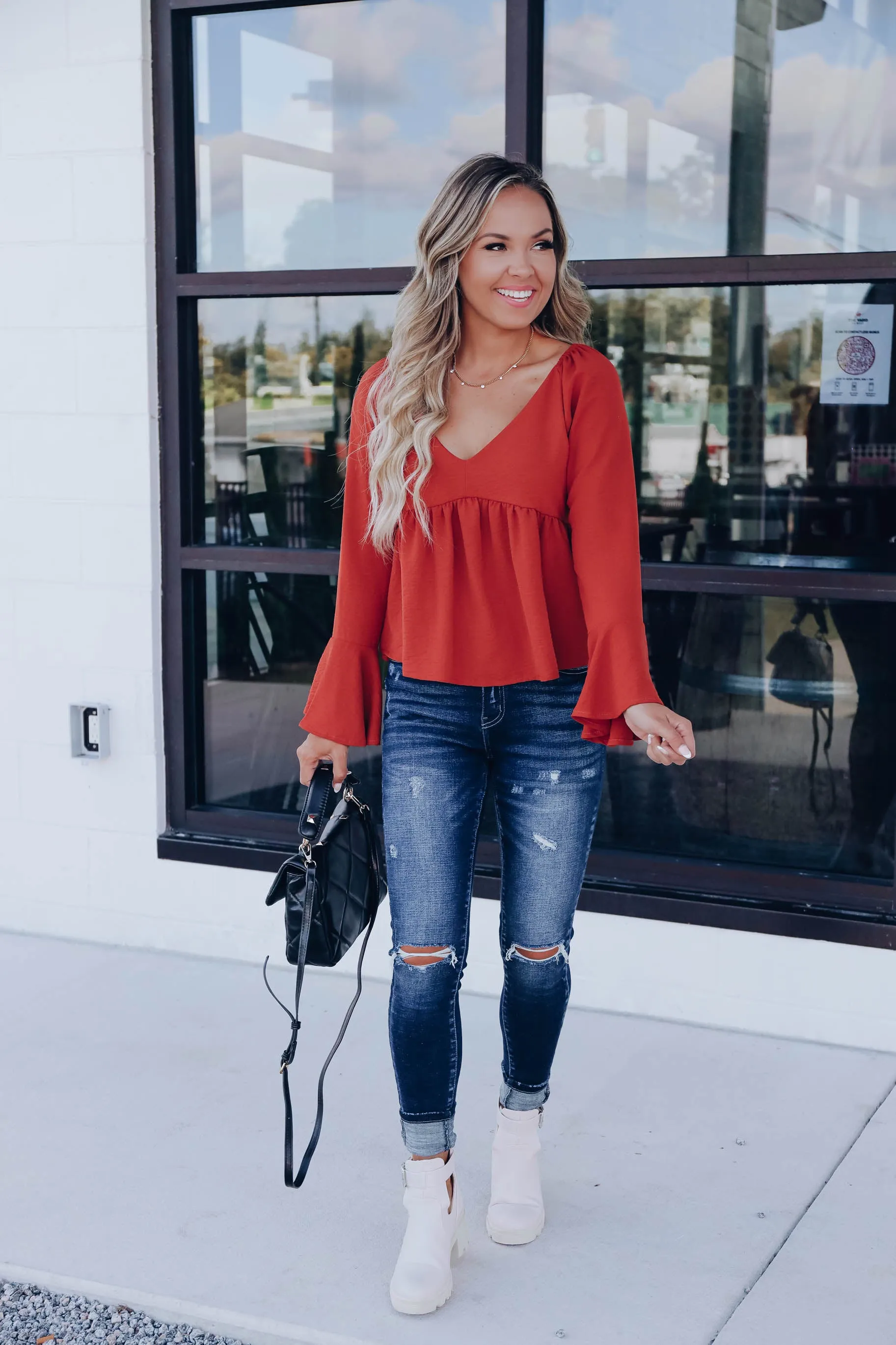 September Glow Babydoll Top - Brick
