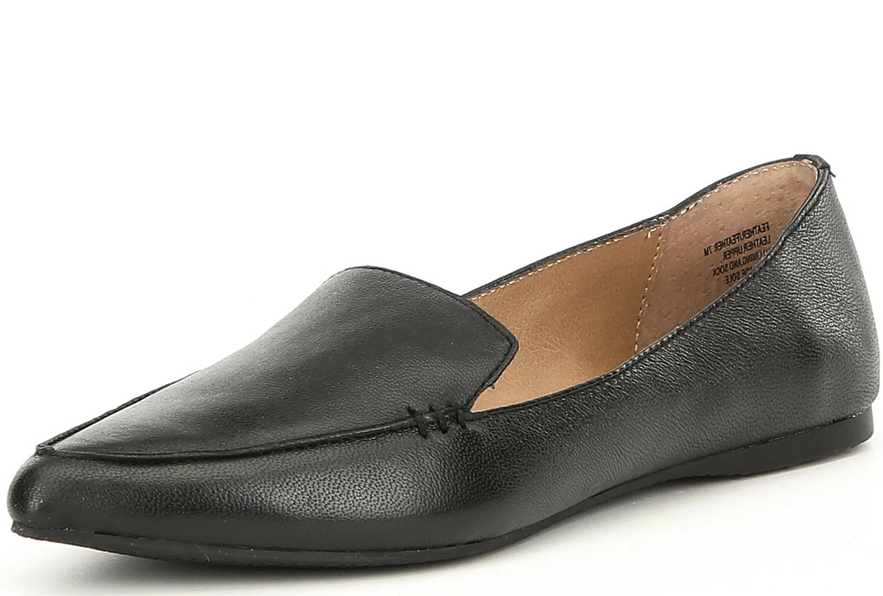 Steve Madden Feather Black Leather Slip On Pointed Closed Toe Flat Loafer