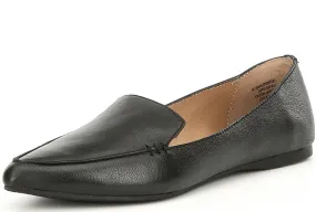 Steve Madden Feather Black Leather Slip On Pointed Closed Toe Flat Loafer