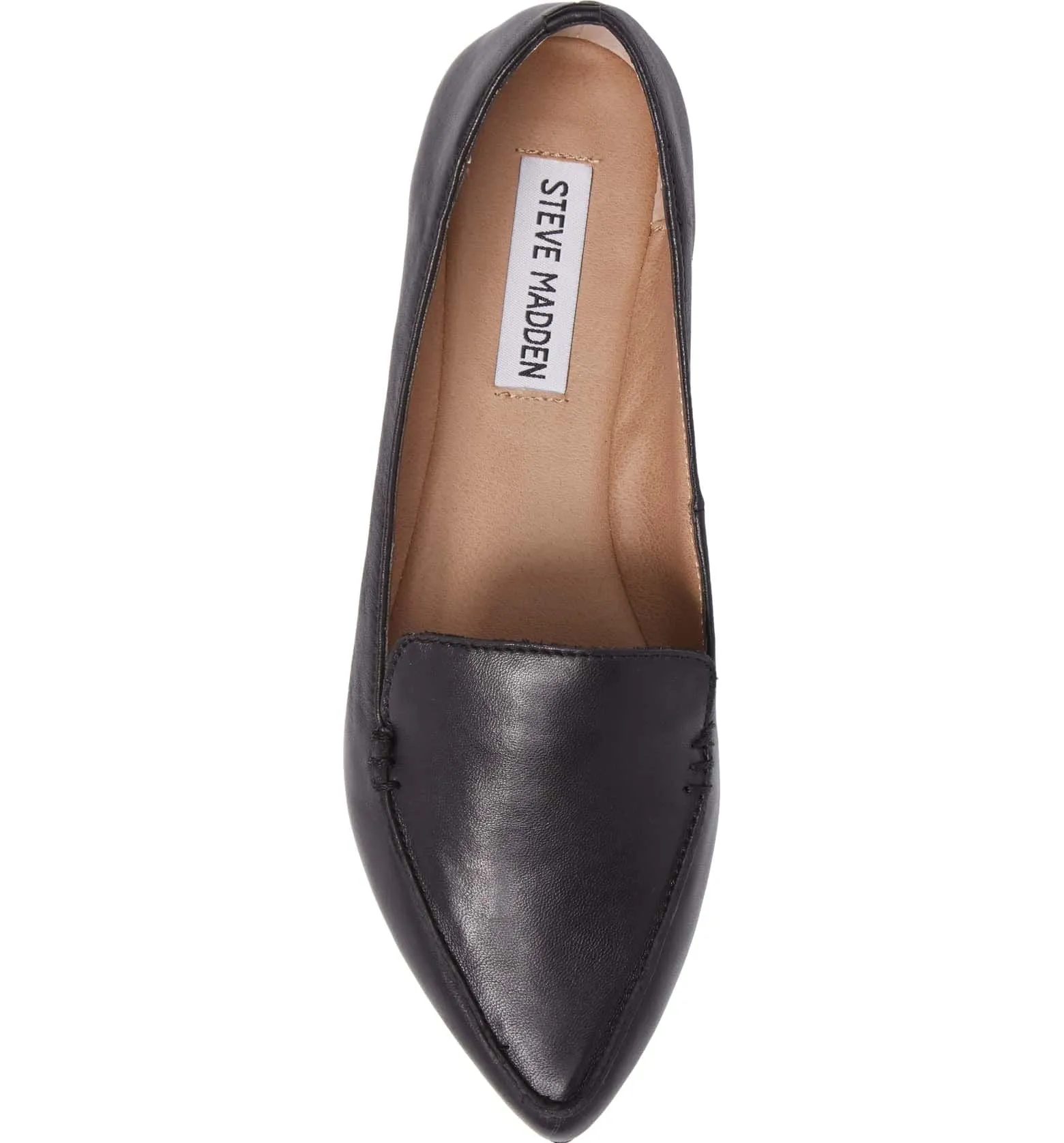 Steve Madden Feather Black Leather Slip On Pointed Closed Toe Flat Loafer