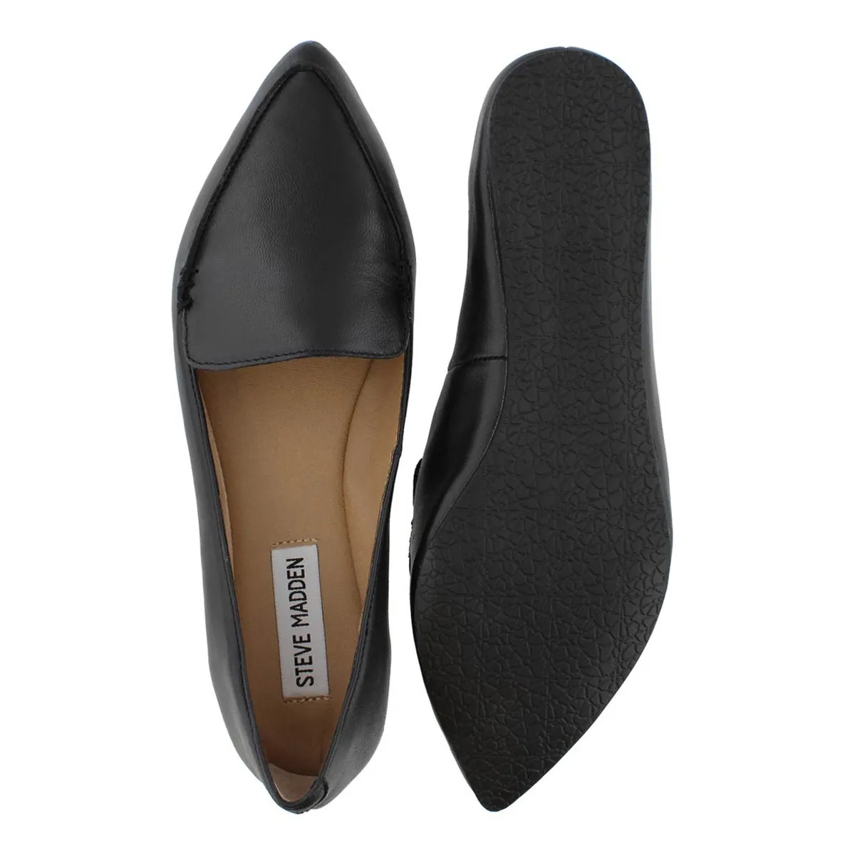 Steve Madden Feather Black Leather Slip On Pointed Closed Toe Flat Loafer