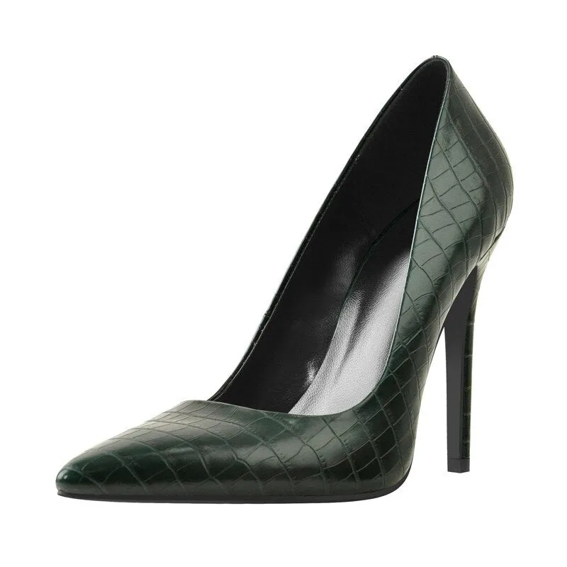 Stone Patent Leather Pointed Toe Slip On Thin Heel Shoes