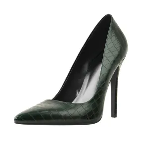 Stone Patent Leather Pointed Toe Slip On Thin Heel Shoes