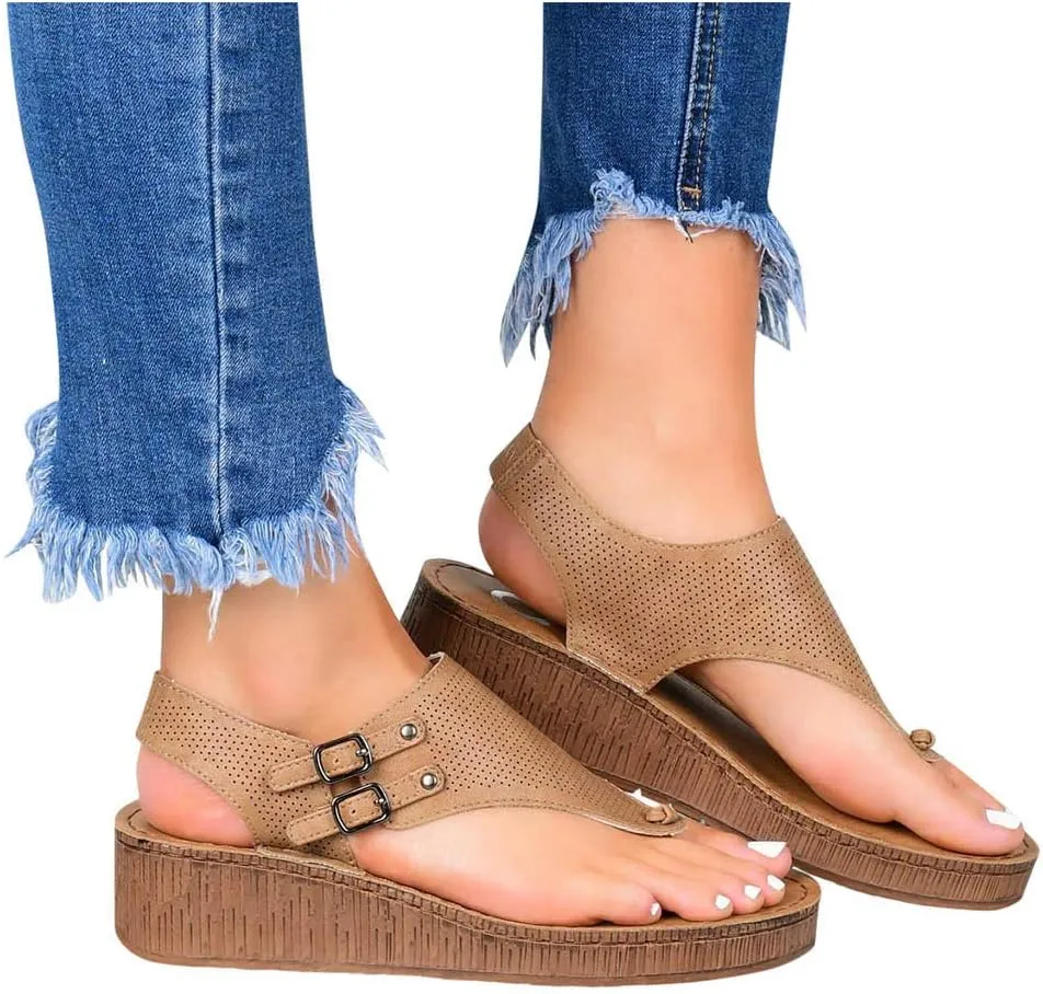 Summer Sandals for Women Low Heel Dressy Sandals Breathable Hollow Open Toe Outdoor Classic Comfortable Shoe