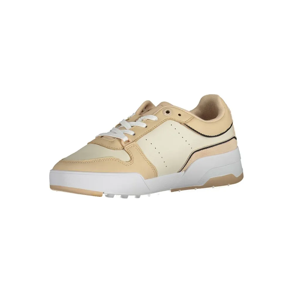 Tommy Hilfiger Sleek Beige Lace-Up Sneakers with Logo Accent