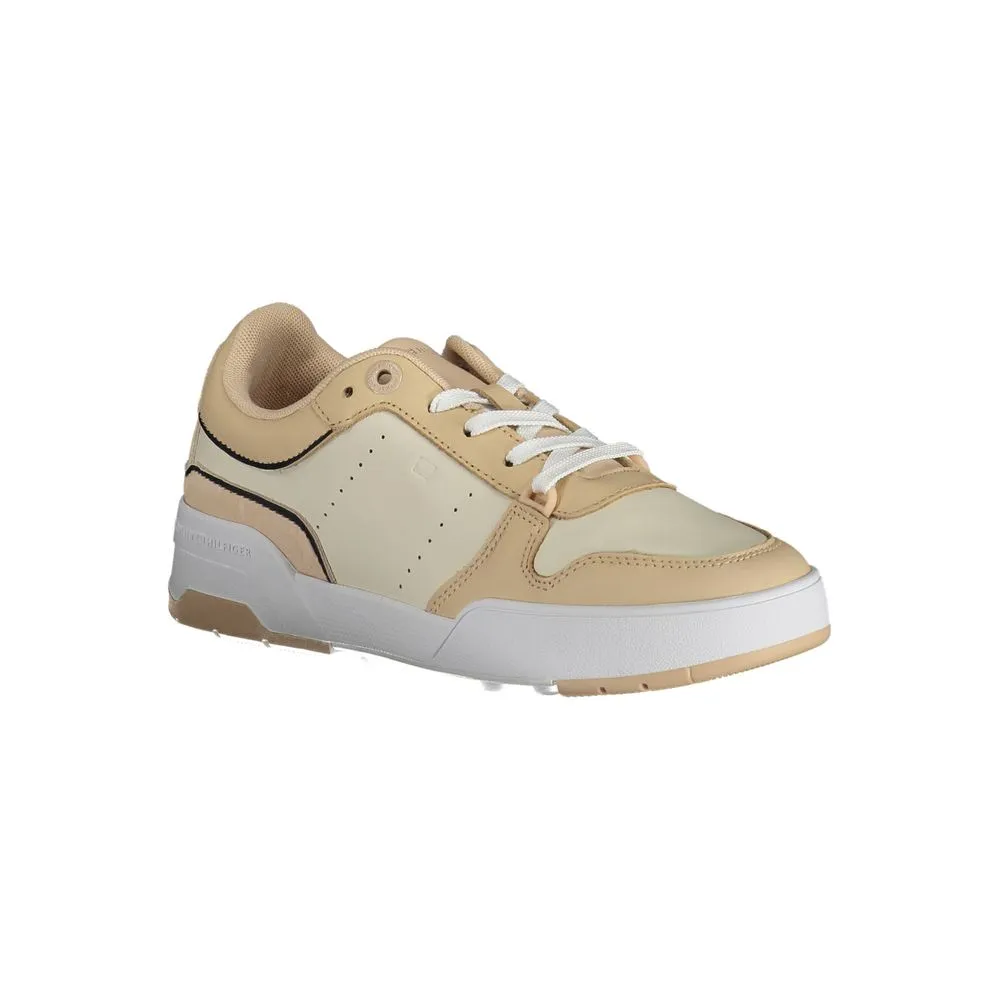 Tommy Hilfiger Sleek Beige Lace-Up Sneakers with Logo Accent