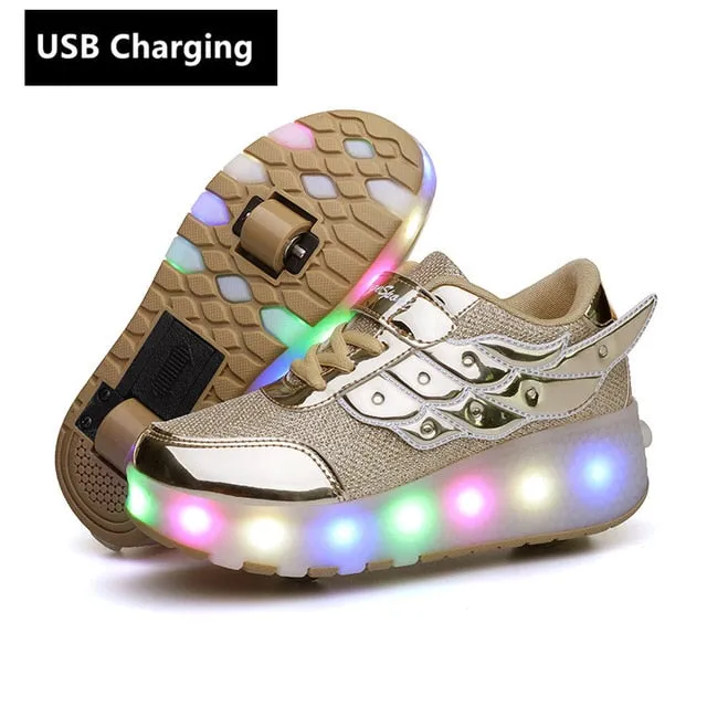 USB Charging Sneakers Led Light Roller Skate Shoes for Children Kids Led Shoes Boys Girls Shoes Light Up Unisex