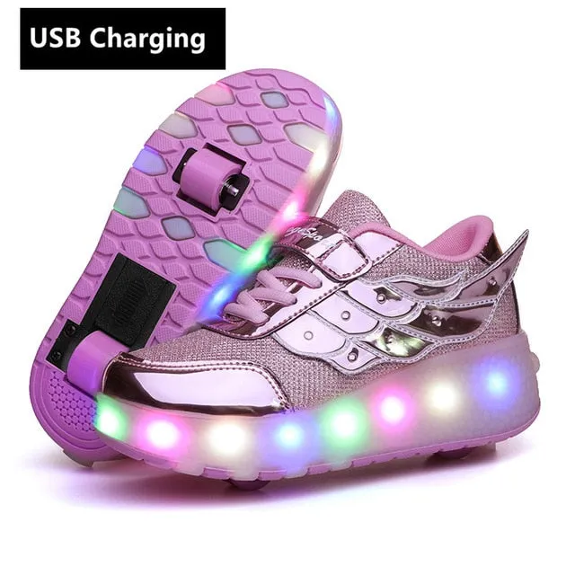 USB Charging Sneakers Led Light Roller Skate Shoes for Children Kids Led Shoes Boys Girls Shoes Light Up Unisex