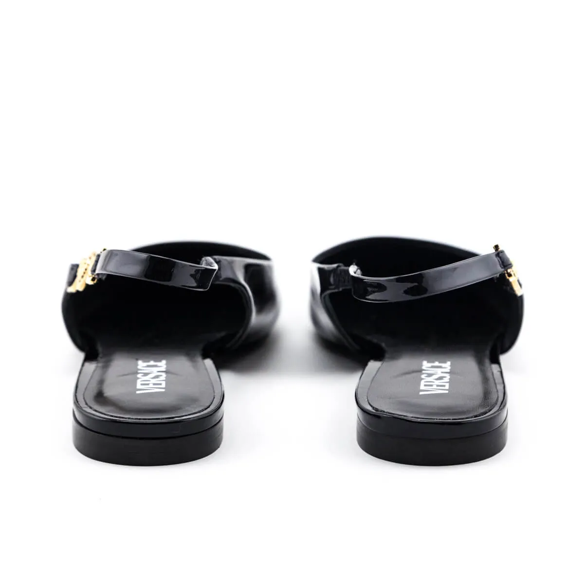 Versace Black Patent Medusa-Plaque Slingback Ballet Flats Size US 11 | IT 41 