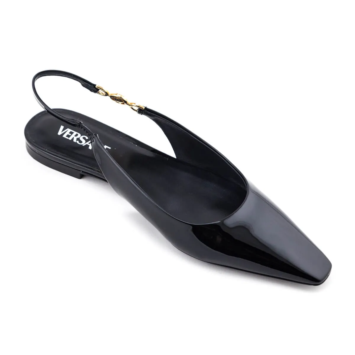Versace Black Patent Medusa-Plaque Slingback Ballet Flats Size US 11 | IT 41 