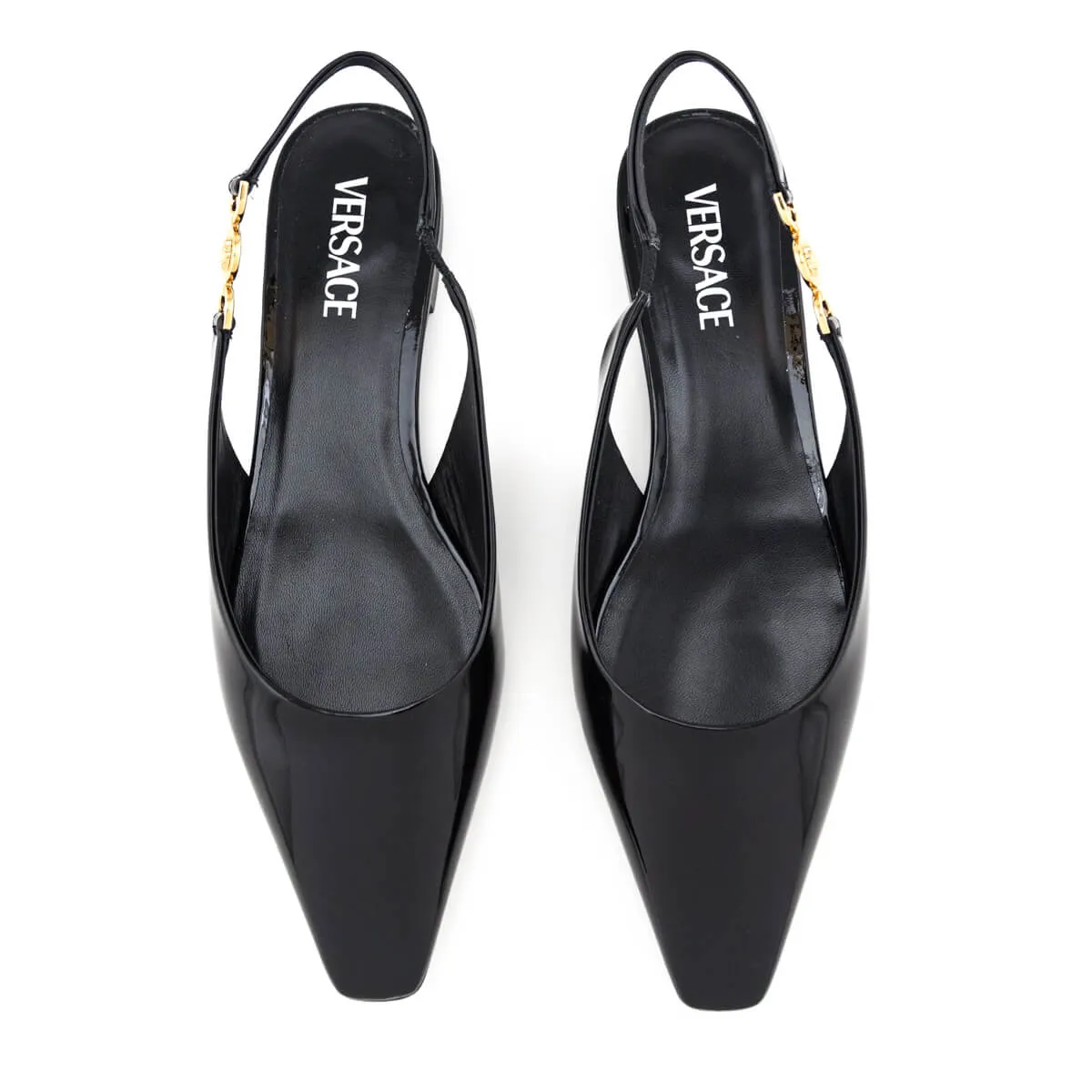 Versace Black Patent Medusa-Plaque Slingback Ballet Flats Size US 11 | IT 41 