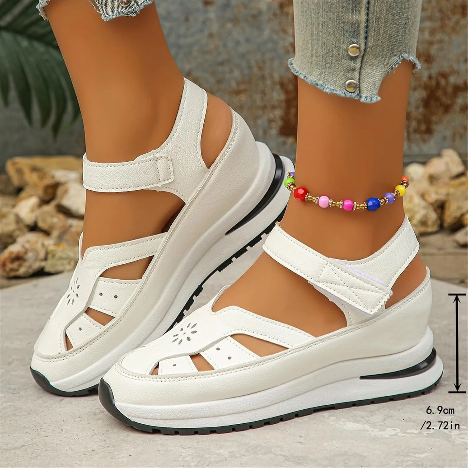 Wedge Platform Orthopedic Sandals for Women Breathable Leather Hollow Out Closed Toe Sport Shoes Walking Sandals