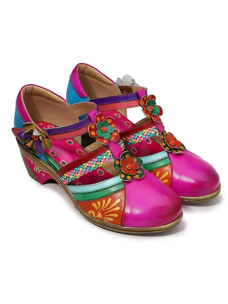 Women Bohemian Leather Printing Stitching Non-slip Breathable Sandals