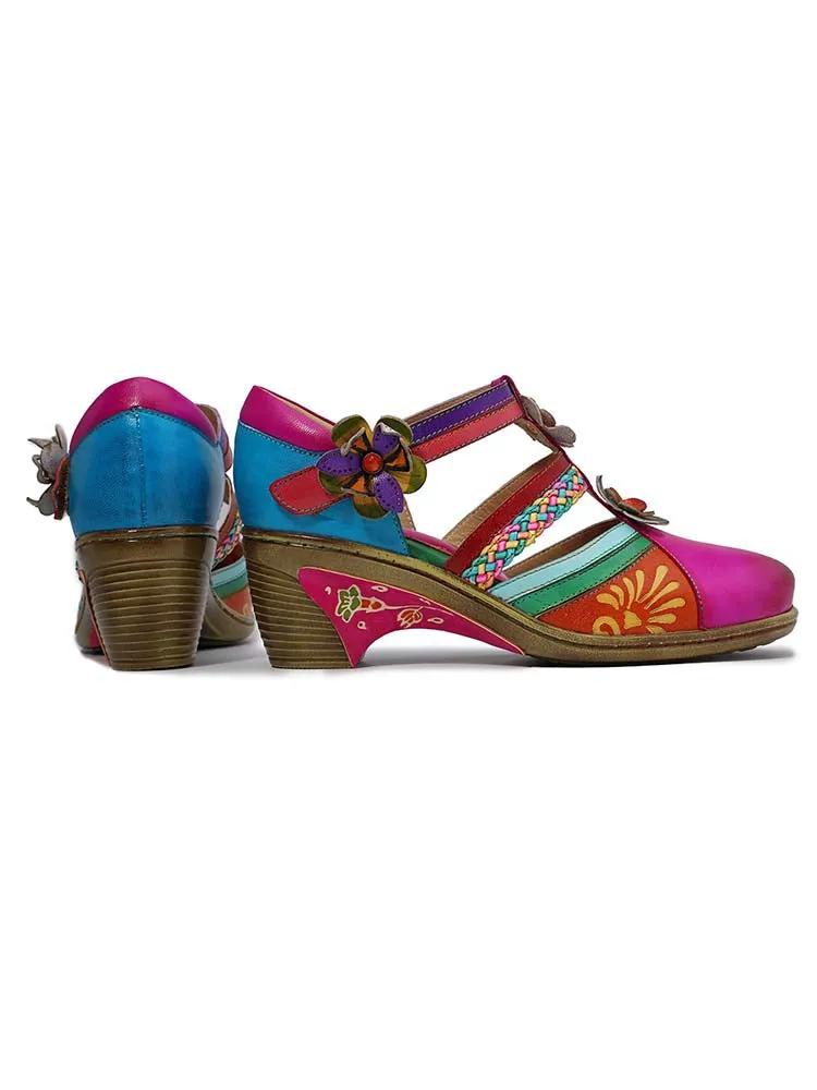 Women Bohemian Leather Printing Stitching Non-slip Breathable Sandals