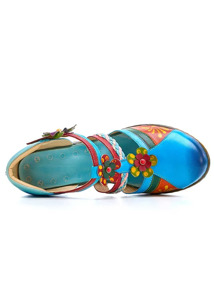 Women Bohemian Leather Printing Stitching Non-slip Breathable Sandals
