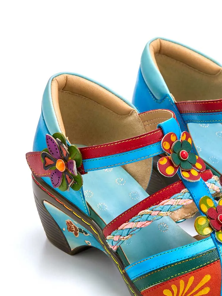 Women Bohemian Leather Printing Stitching Non-slip Breathable Sandals