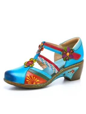 Women Bohemian Leather Printing Stitching Non-slip Breathable Sandals
