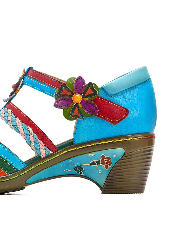 Women Bohemian Leather Printing Stitching Non-slip Breathable Sandals