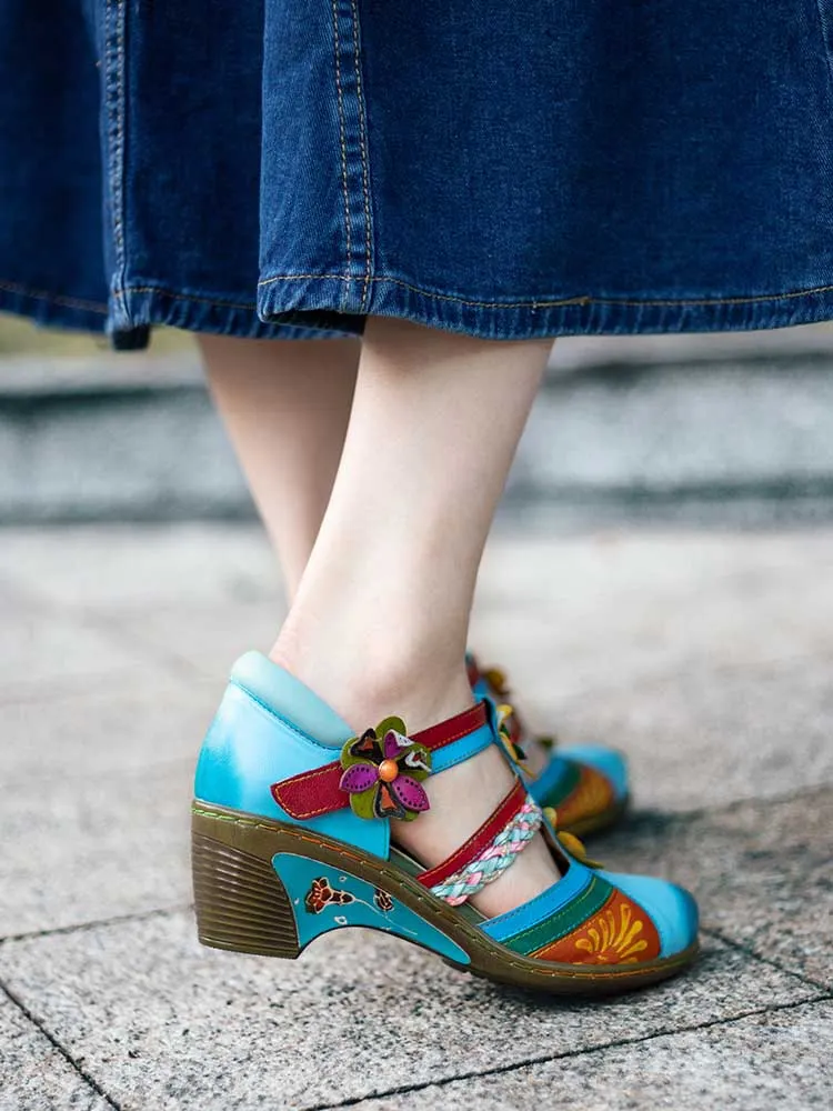 Women Bohemian Leather Printing Stitching Non-slip Breathable Sandals