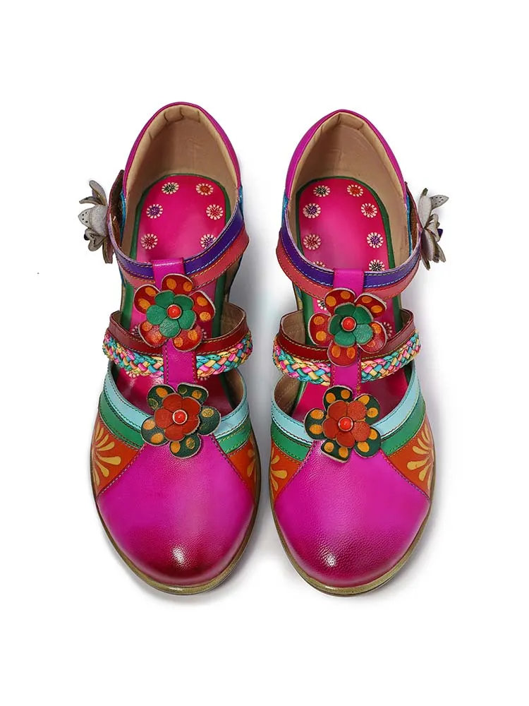 Women Bohemian Leather Printing Stitching Non-slip Breathable Sandals