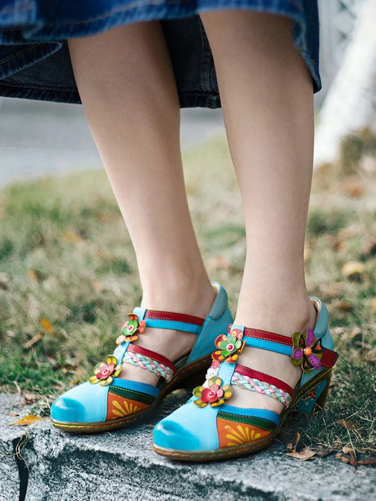 Women Bohemian Leather Printing Stitching Non-slip Breathable Sandals