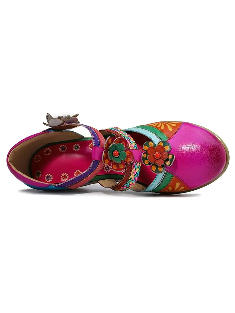 Women Bohemian Leather Printing Stitching Non-slip Breathable Sandals
