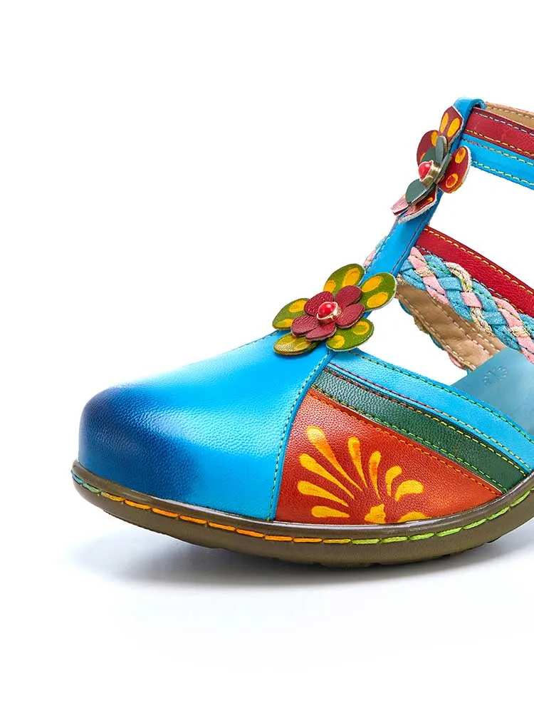 Women Bohemian Leather Printing Stitching Non-slip Breathable Sandals