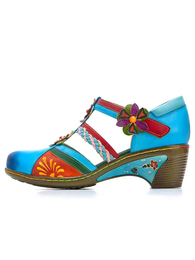 Women Bohemian Leather Printing Stitching Non-slip Breathable Sandals