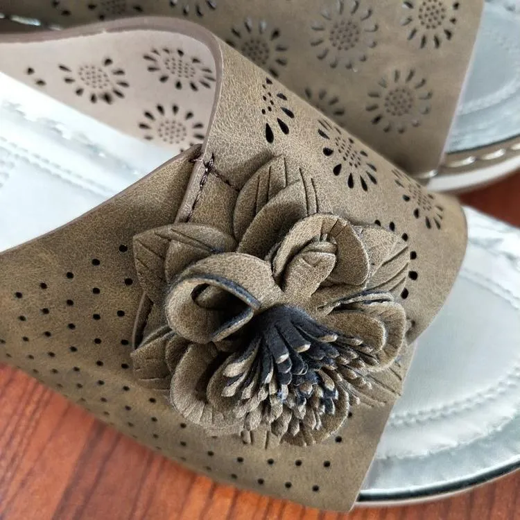 Women peep toe flower hollow summer outdoor slide wedge sandals