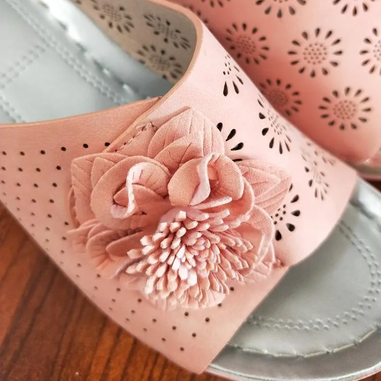 Women peep toe flower hollow summer outdoor slide wedge sandals